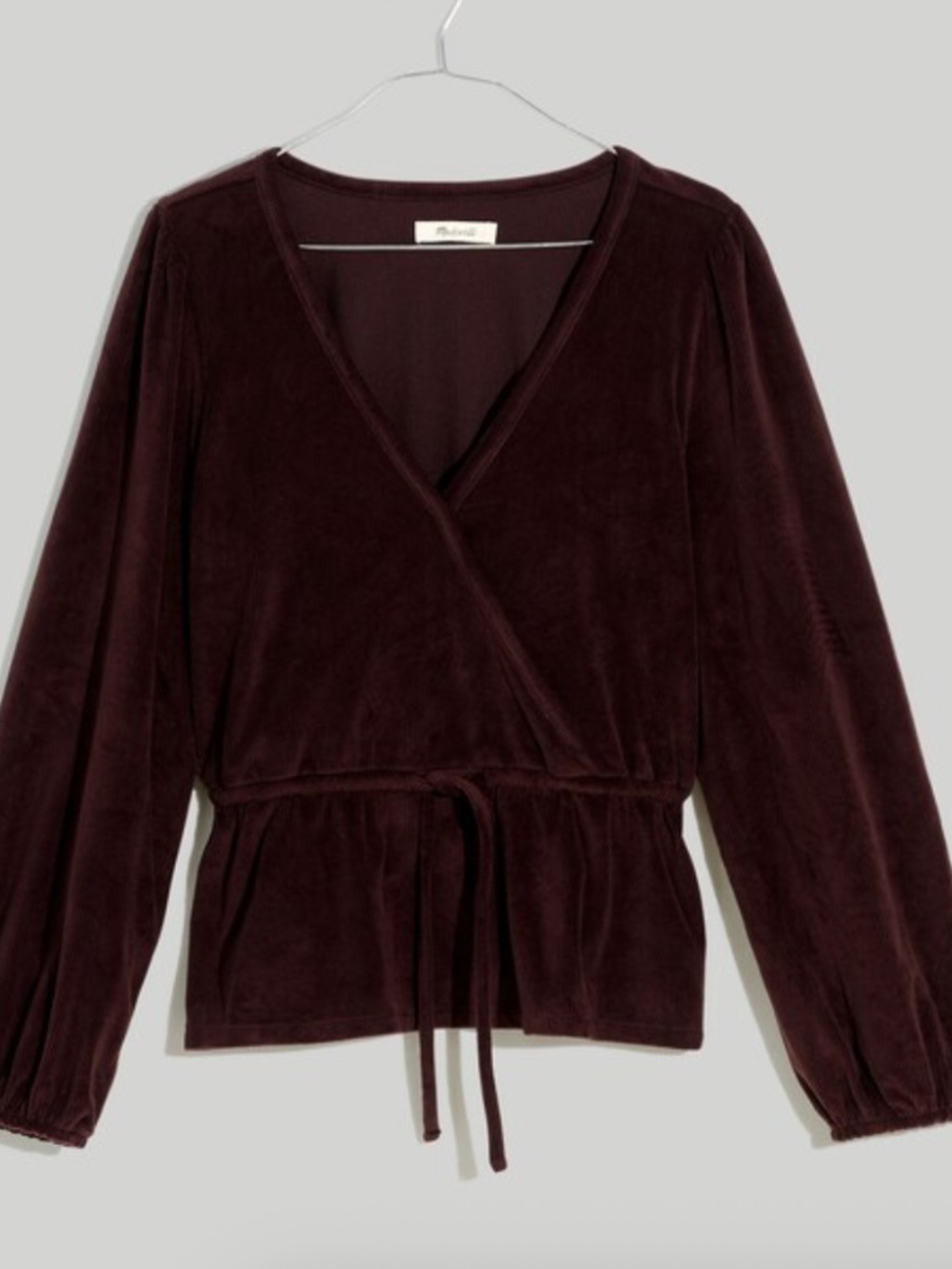 Madewell Spiced Raisin Velvet Faux Wrap Top Size XL
